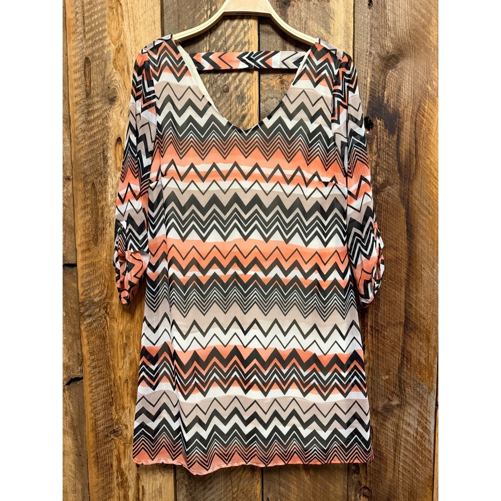 Chevron Shift Dress Women's L Retro Mod Geometric Y2K Indie Festival Statement